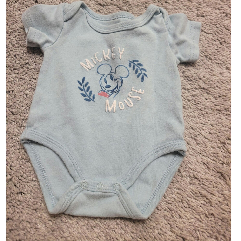 Disney Baby Mickey Mouse Onesie 0-3 Months Blue Short Sleeve Bodysuit